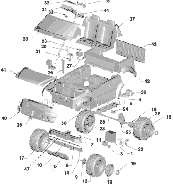 Page A Diagram and Parts List for M9779  Power Wheels Ride-On Cars
